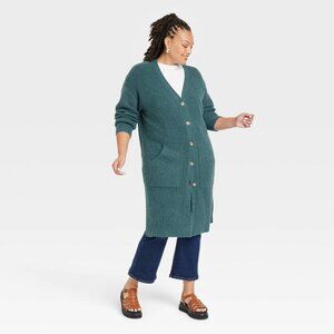 Women's Plus Size Duster Cardigan - Ava & Viv Green 4X